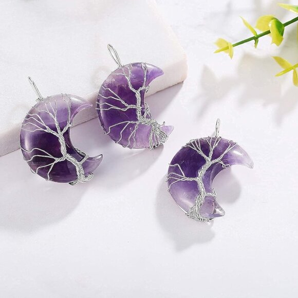 Necklaces for Women Crescent Moon Pendant Necklace Tree of Life Wire Wrapped Cry - Picture 7 of 7